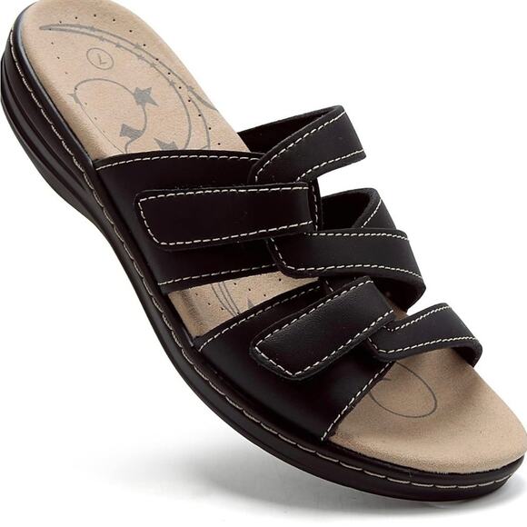 Sandals for Women Orthotic Slides Adjustable Hook and Loop Flat Slide - Picture 4 of 6